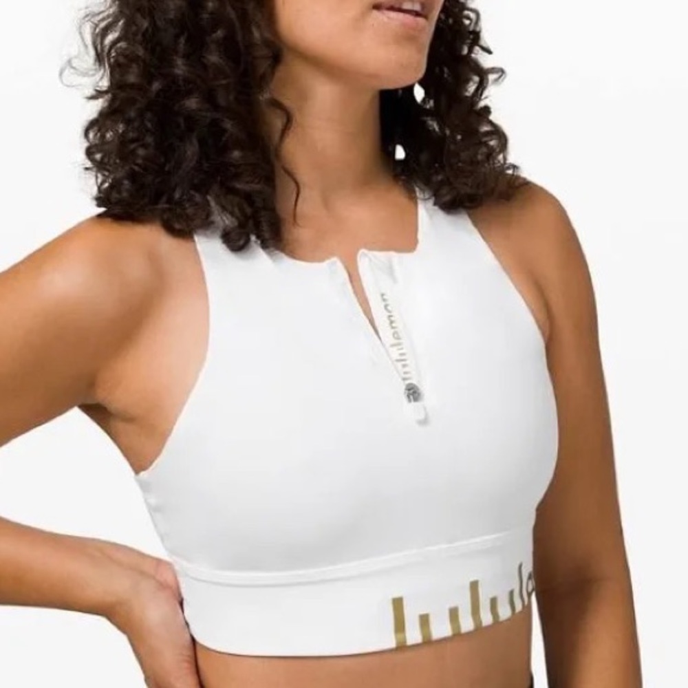 NWOT Lululemon Athletica Energy Bra Zip Special Edition - White/gold - 8